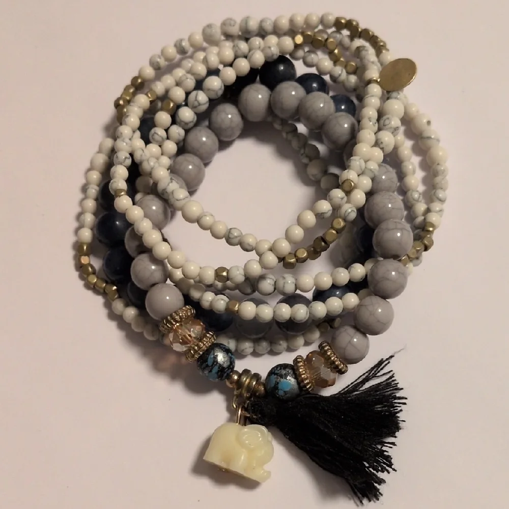 Elegant Multi-Color‎ Beaded Gray Blue And Cream Bracelet Set